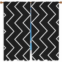 Black And White Zig Zag Lines Pattern Background Design Window Curtains 118177717