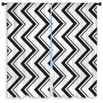 Black And White Zig Zag Lines Pattern Background Design Window Curtains 118446989