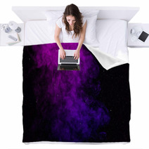 Black Background With Purple Pink Smoke And Stars Blankets 208284471