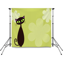 Black Cat On Lime Background Backdrops 504764
