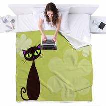 Black Cat On Lime Background Blankets 504764