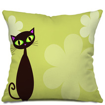 Black Cat On Lime Background Pillows 504764