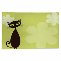 Black Cat On Lime Background Rugs 504764