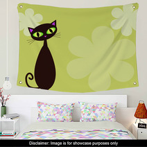 Black Cat On Lime Background Wall Art 504764