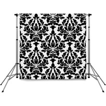 Black Colored Floral Arabesque Seamless Pattern Backdrops 68655144