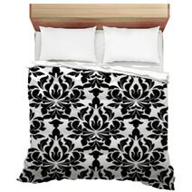 Black Colored Floral Arabesque Seamless Pattern Bedding 68655144