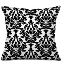 Black Colored Floral Arabesque Seamless Pattern Pillows 68655144