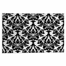 Black Colored Floral Arabesque Seamless Pattern Rugs 68655144