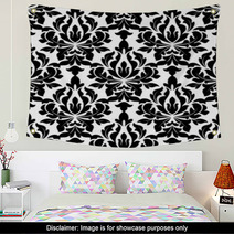 Black Colored Floral Arabesque Seamless Pattern Wall Art 68655144