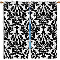 Black Colored Floral Arabesque Seamless Pattern Window Curtains 68655144