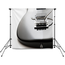Black Electric Guitar Close Up On A White Background Backdrops 122303894