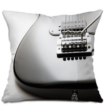 Black Electric Guitar Close Up On A White Background Pillows 122303894