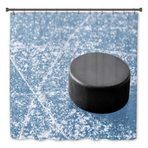 Black Hockey Puck On Ice Rink Bath Decor 51737696