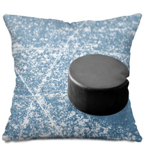 Black Hockey Puck On Ice Rink Pillows 51737696