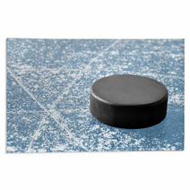 Black Hockey Puck On Ice Rink Rugs 51737696