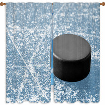 Black Hockey Puck On Ice Rink Window Curtains 51737696