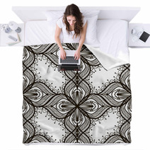 Black Lace Seamless Pattern On White Dackground Blankets 63590919