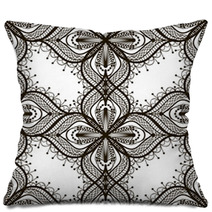 Black Lace Seamless Pattern On White Dackground Pillows 63590919