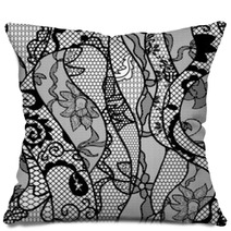 Black Lace Vector Fabric Seamless Pattern With Lines And Waves Pillows 45849352