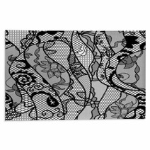 Black Lace Vector Fabric Seamless Pattern With Lines And Waves Rugs 45849352