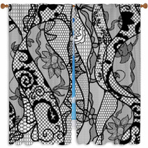 Black Lace Vector Fabric Seamless Pattern With Lines And Waves Window Curtains 45849352