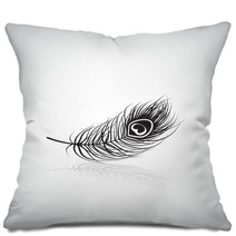 Black Peacock Feather With A Black Heart Pillows 58090298