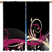 Black/pink Floral Background Window Curtains 14037388