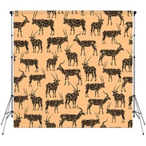 Black Seamless Pattern With Antelope On Beige Backdrops 102769723