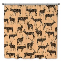 Black Seamless Pattern With Antelope On Beige Bath Decor 102769723
