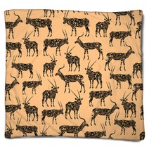 Black Seamless Pattern With Antelope On Beige Blankets 102769723