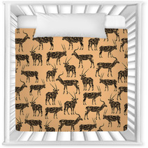Black Seamless Pattern With Antelope On Beige Nursery Decor 102769723