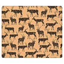 Black Seamless Pattern With Antelope On Beige Rugs 102769723