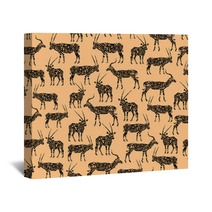 Black Seamless Pattern With Antelope On Beige Wall Art 102769723
