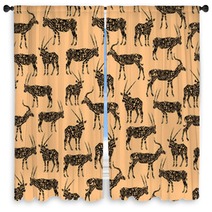 Black Seamless Pattern With Antelope On Beige Window Curtains 102769723