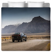 Black Sports Car On A Desert Road Bedding 144227904