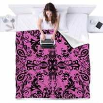 Black Symmetrical Square Pattern With Curls Blankets 65271614