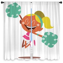 Blond Cheerleader Jumping And Cheering Window Curtains 29463333
