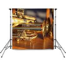 Blowing Brass Wind Instrument On Table Backdrops 63942549