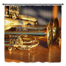 Blowing Brass Wind Instrument On Table Bath Decor 63942549