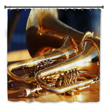 Blowing Brass Wind Instrument On Table Bath Decor 63942563