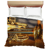 Blowing Brass Wind Instrument On Table Bedding 63942549