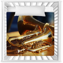 Blowing Brass Wind Instrument On Table Nursery Decor 63942563