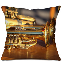 Blowing Brass Wind Instrument On Table Pillows 63942549