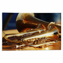 Blowing Brass Wind Instrument On Table Rugs 63942563