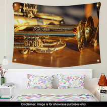 Blowing Brass Wind Instrument On Table Wall Art 63942549