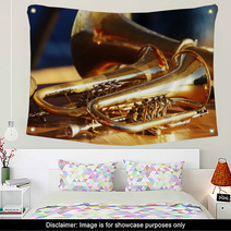 Blowing Brass Wind Instrument On Table Wall Art 63942563
