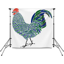 Blue And Green Rooster Mosaic Artwork Backdrops 80290880