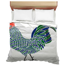 Blue And Green Rooster Mosaic Artwork Bedding 80290880