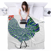 Blue And Green Rooster Mosaic Artwork Blankets 80290880