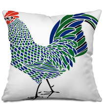 Blue And Green Rooster Mosaic Artwork Pillows 80290880
